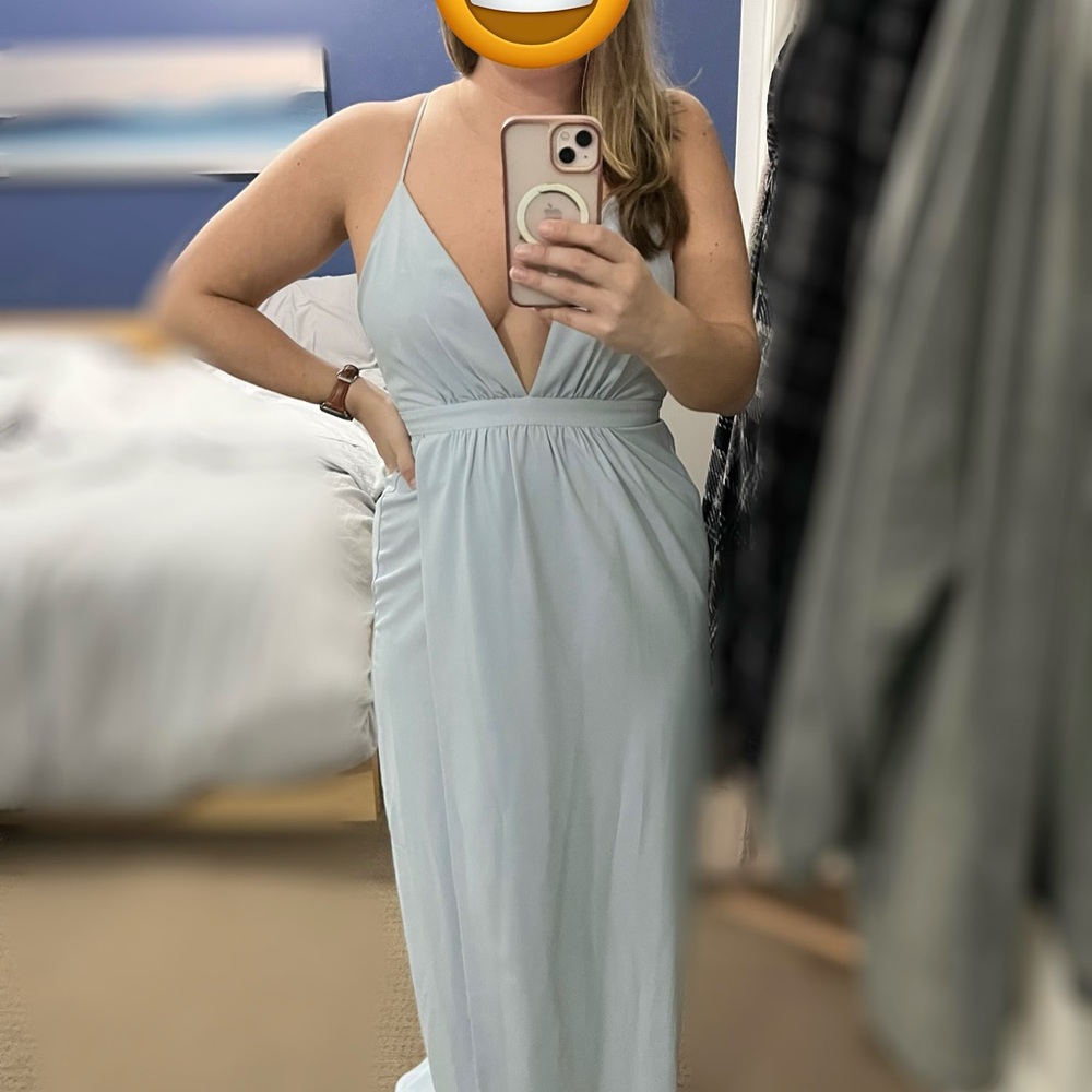 Elegant V-Neck Spaghetti Strap Maxi Dress in Light Blue